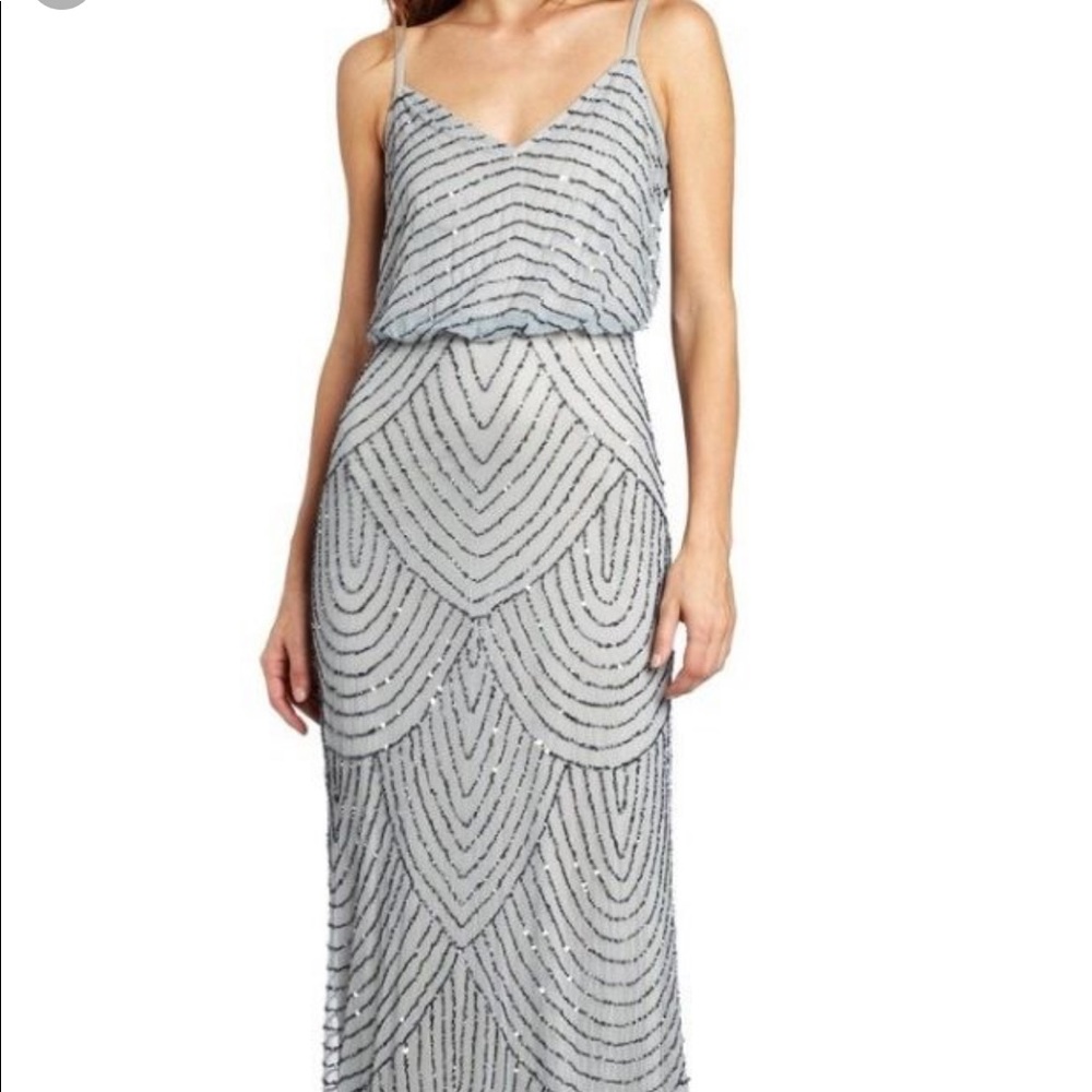 Adrianna Papell Silver Beaded Gown